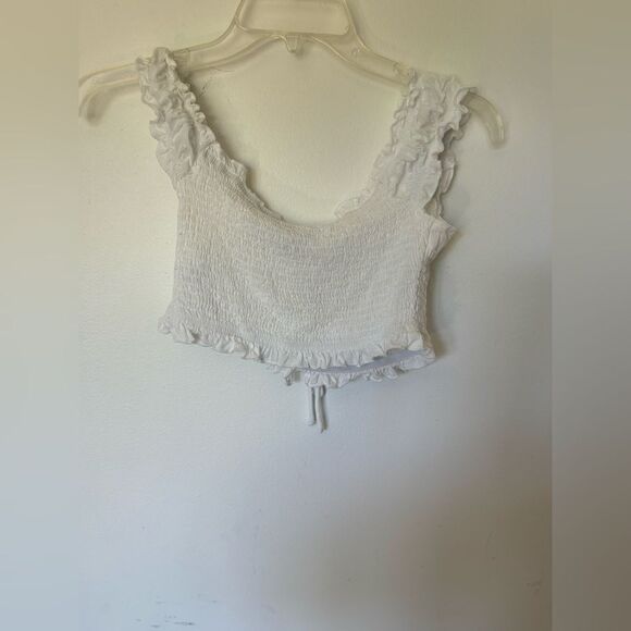 Princess Polly white smocked crop top with ruffle detail size 6 - Picture 7 of 11